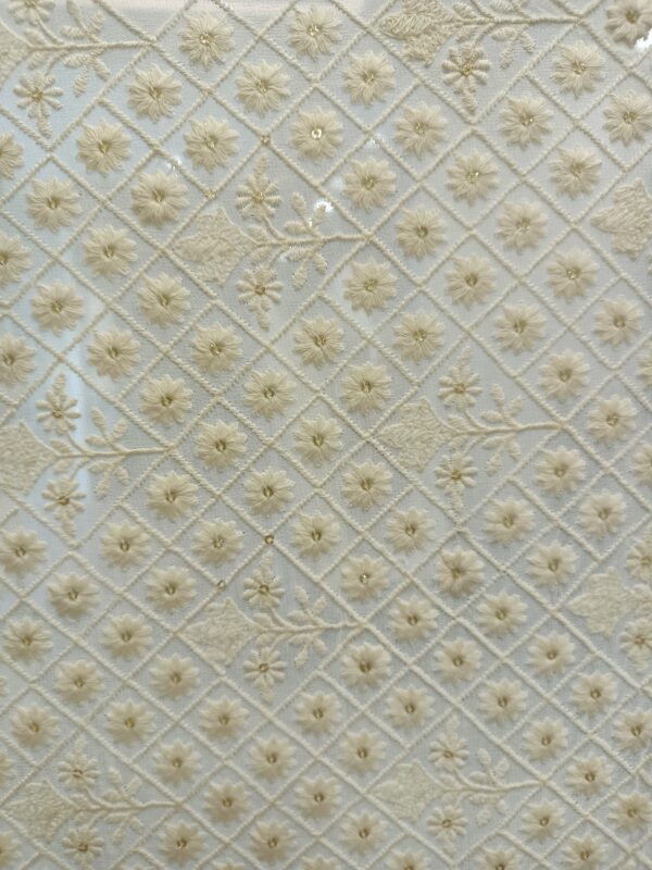 Viscose Georgette Base Flower Embroidery Dyeble Designer Fabric