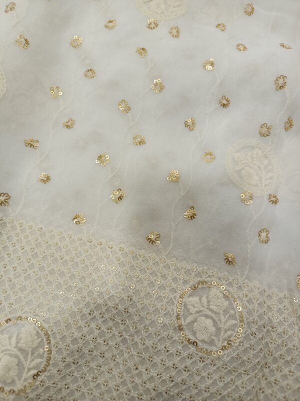 Chiken curry Border Georgette Base Designer Fabric