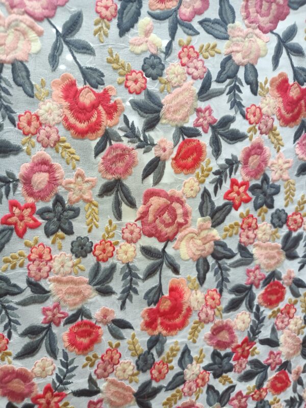 Georgette Rose embroidery Designer Fabric